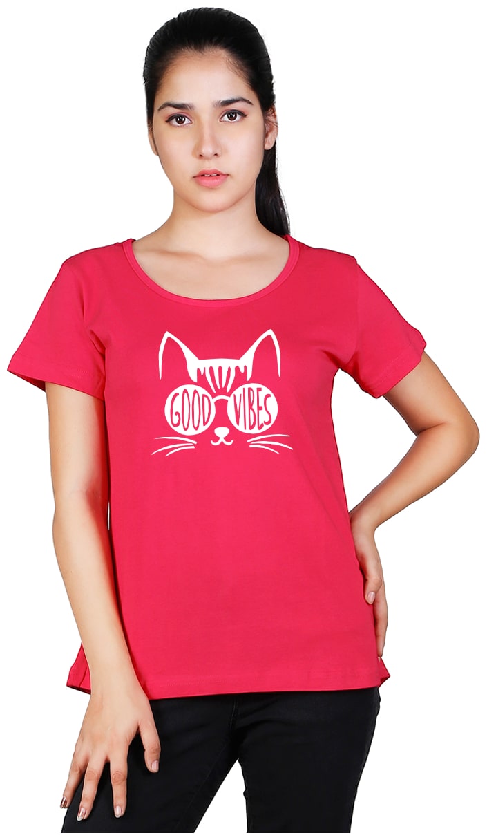 

Vishorge Korea Women Pink Slim fit Round neck Cotton T shirt