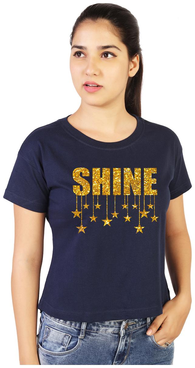

Vishorge Korea Cotton Navy Blue Printed T Shirt For Women