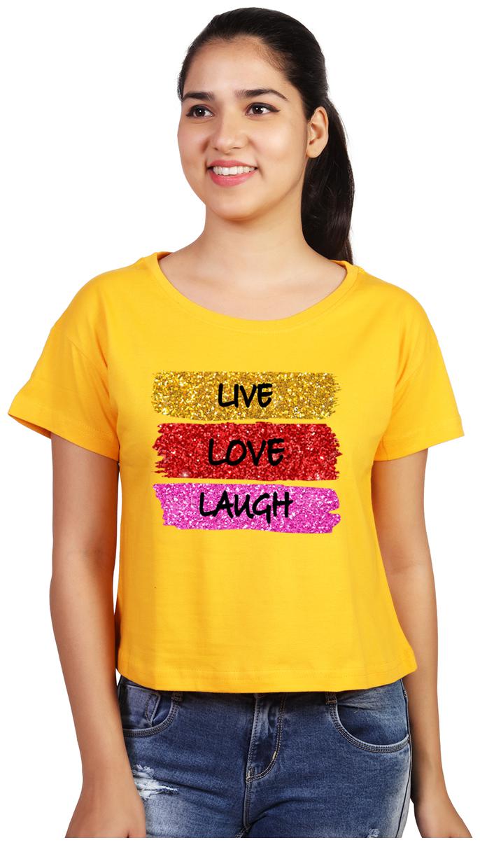 

Vishorge Korea Women Yellow Slim fit Round neck Cotton T shirt