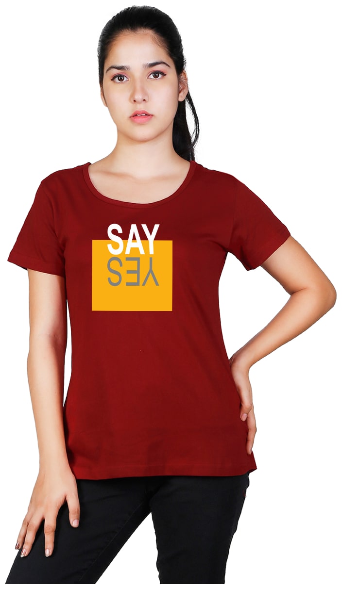 

Vishorge Korea Women Maroon Slim fit Round neck Cotton T shirt