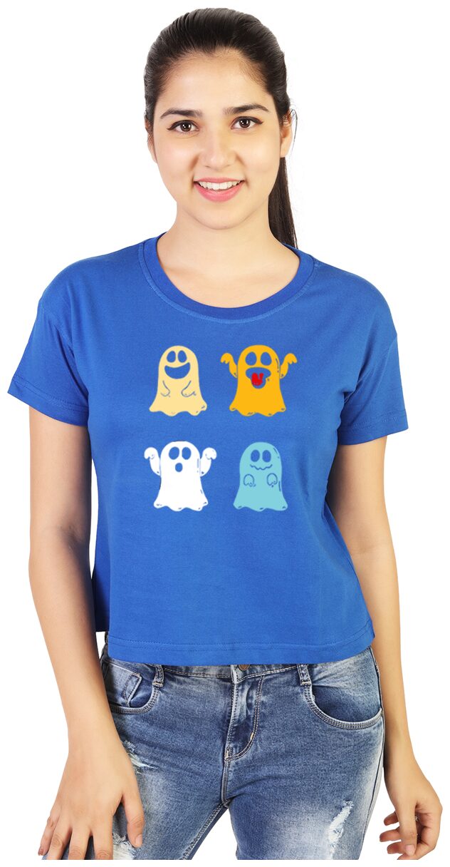 

Vishorge Korea Women Blue Slim fit Round neck Cotton T shirt