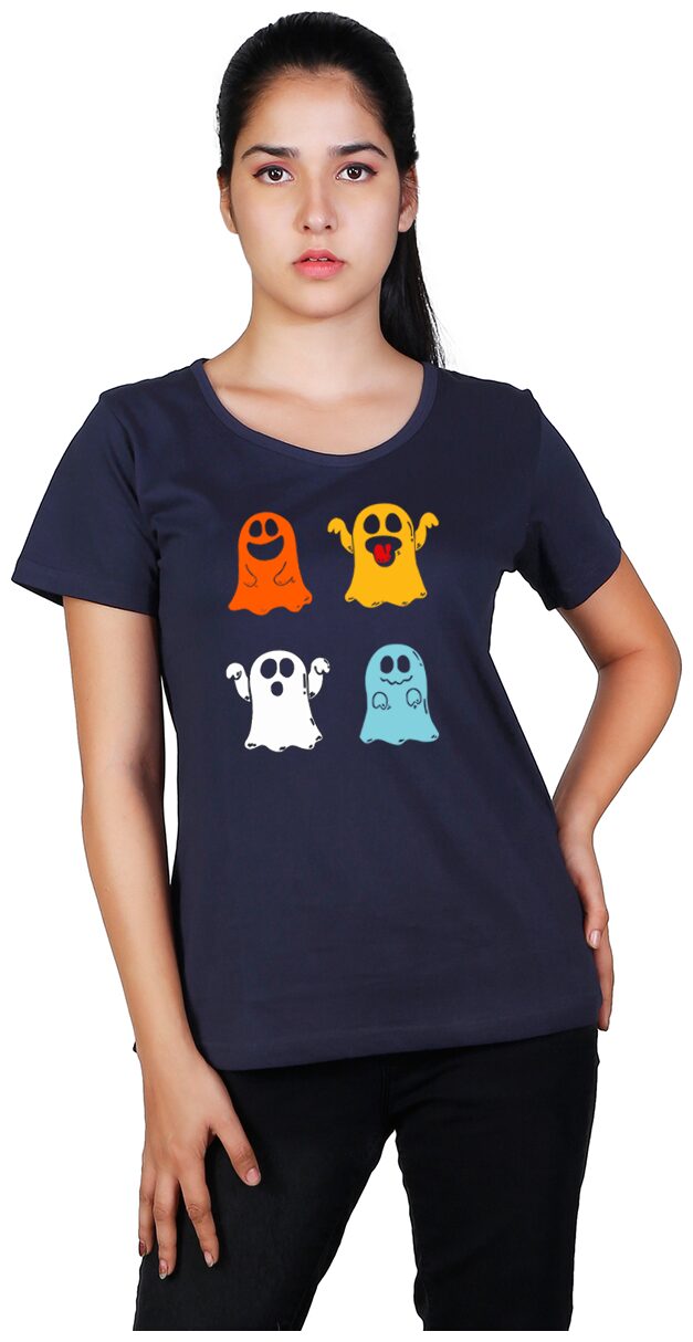 

Vishorge Korea Women Navy Blue Cotton Printed T Shirt