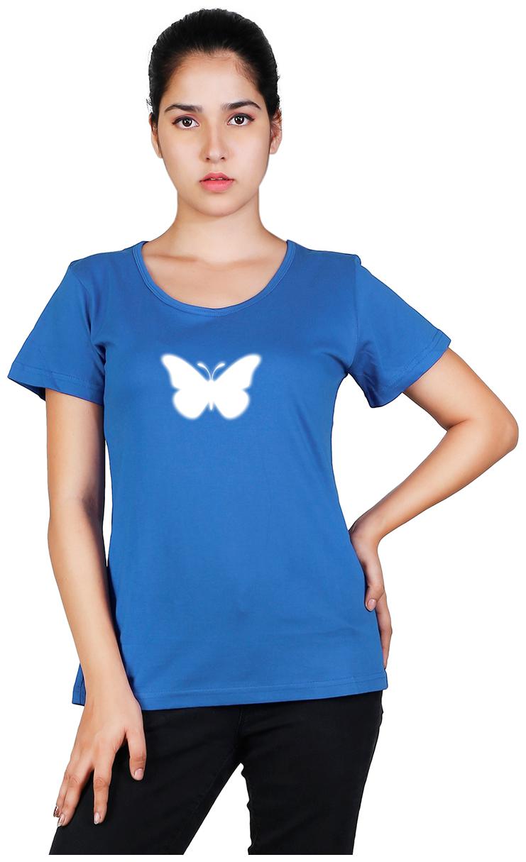 

Vishorge Korea Women Blue Slim fit Round neck Cotton T shirt