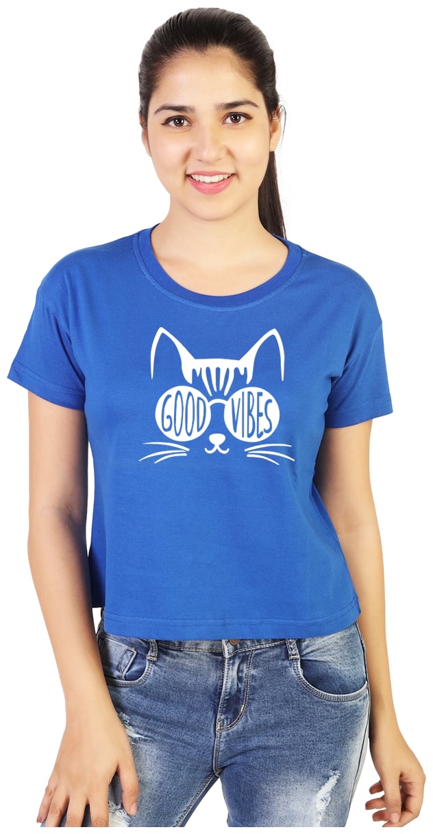 

Vishorge Korea Women Blue Slim fit Round neck Cotton T shirt