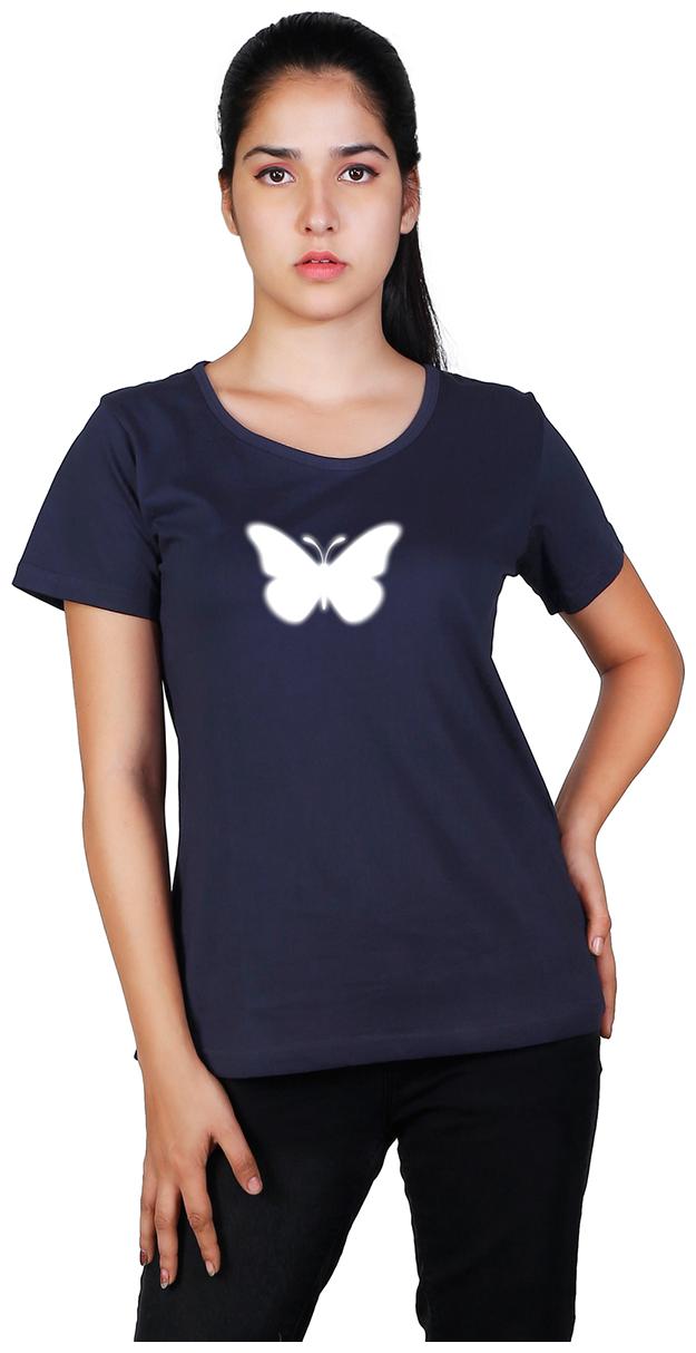 

Vishorge Korea Women Navy Blue Cotton Printed T-Shirt