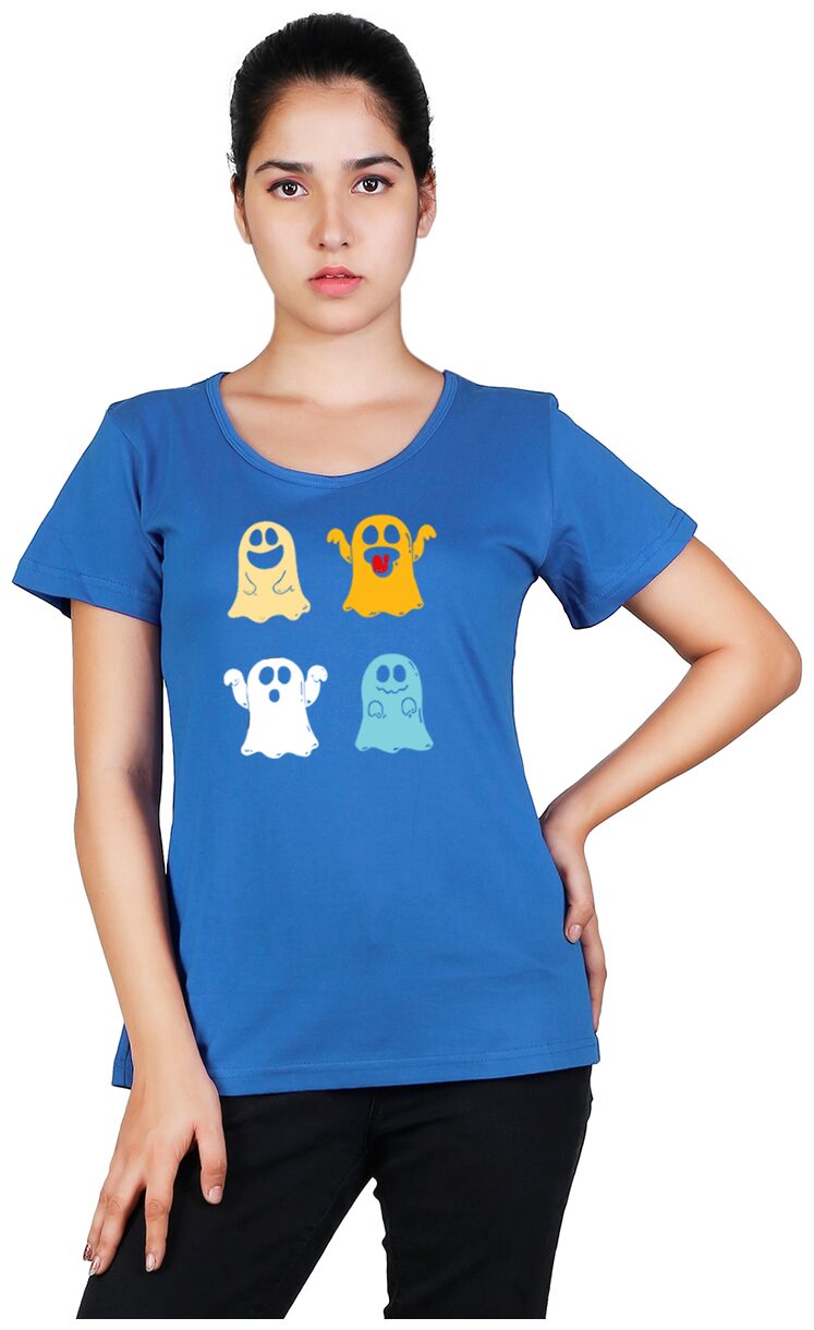 

Vishorge Korea Women Blue Slim fit Round neck Cotton T shirt