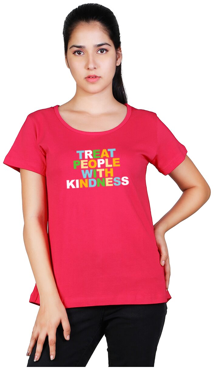 

Vishorge Korea Women Pink Slim fit Round neck Cotton T shirt