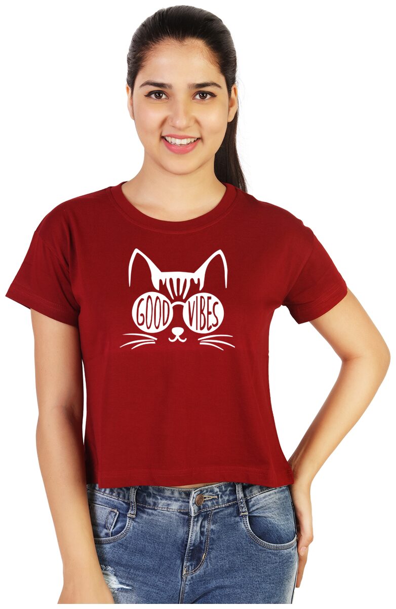 

Vishorge Korea Women Maroon Slim fit Round neck Cotton T shirt