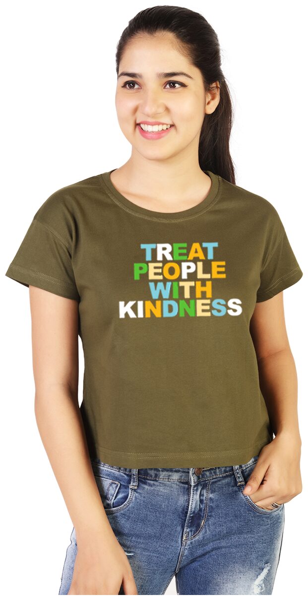 

Vishorge Korea Women Cotton Printed Olive T Shirt