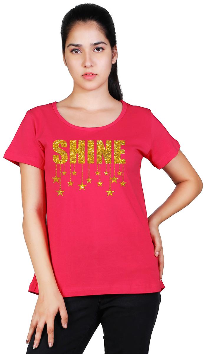 

Vishorge Korea Women Pink Slim fit Round neck Cotton T shirt