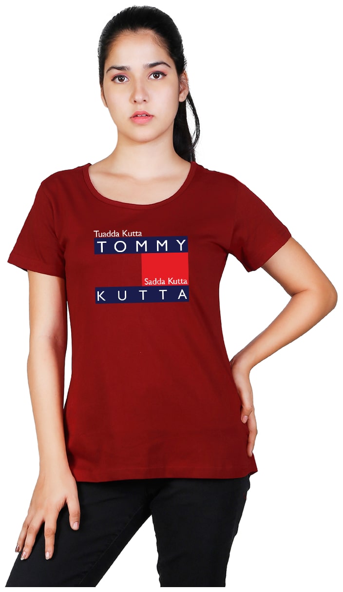 

Vishorge Korea Women Maroon Slim fit Round neck Cotton T shirt