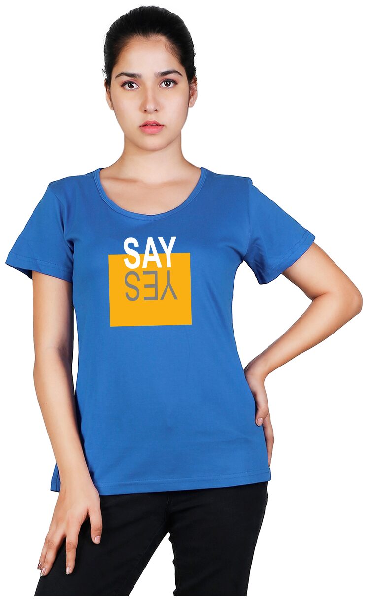 

Vishorge Korea Women Blue Slim fit Round neck Cotton T shirt