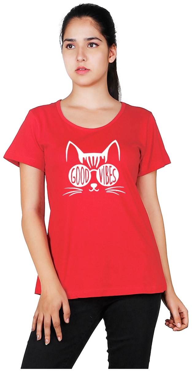 

Vishorge Korea Women Red Slim fit Round neck Cotton T shirt
