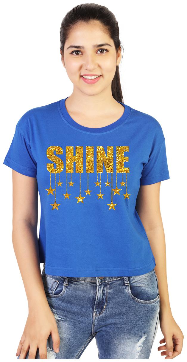 

Vishorge Korea Women Blue Slim fit Round neck Cotton T shirt