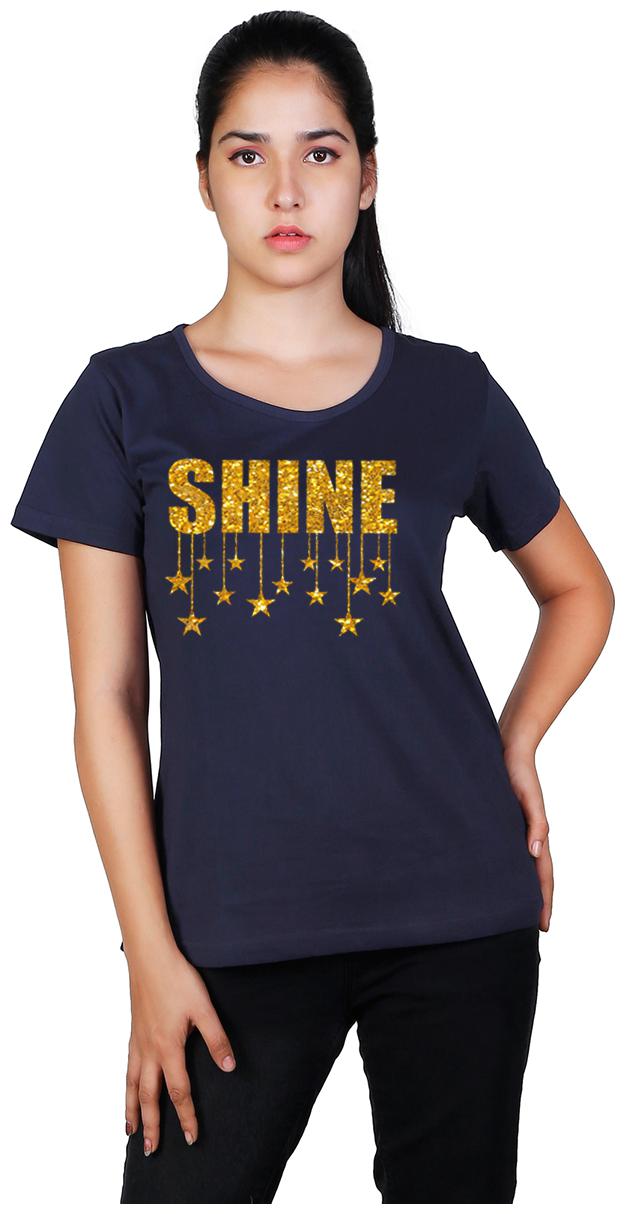 

Vishorge Korea Cotton Printed Navy Blue Color T-Shirt For Women