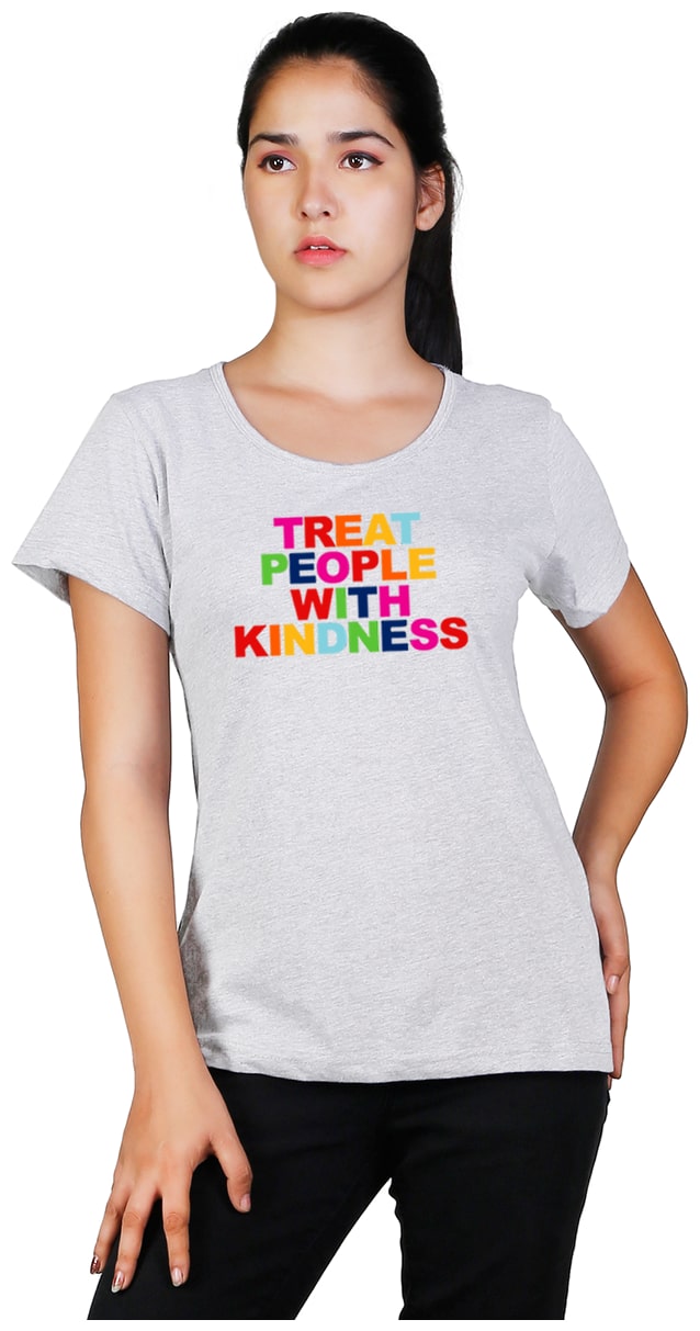 

Vishorge Korea Women Grey Slim fit Round neck Cotton T shirt