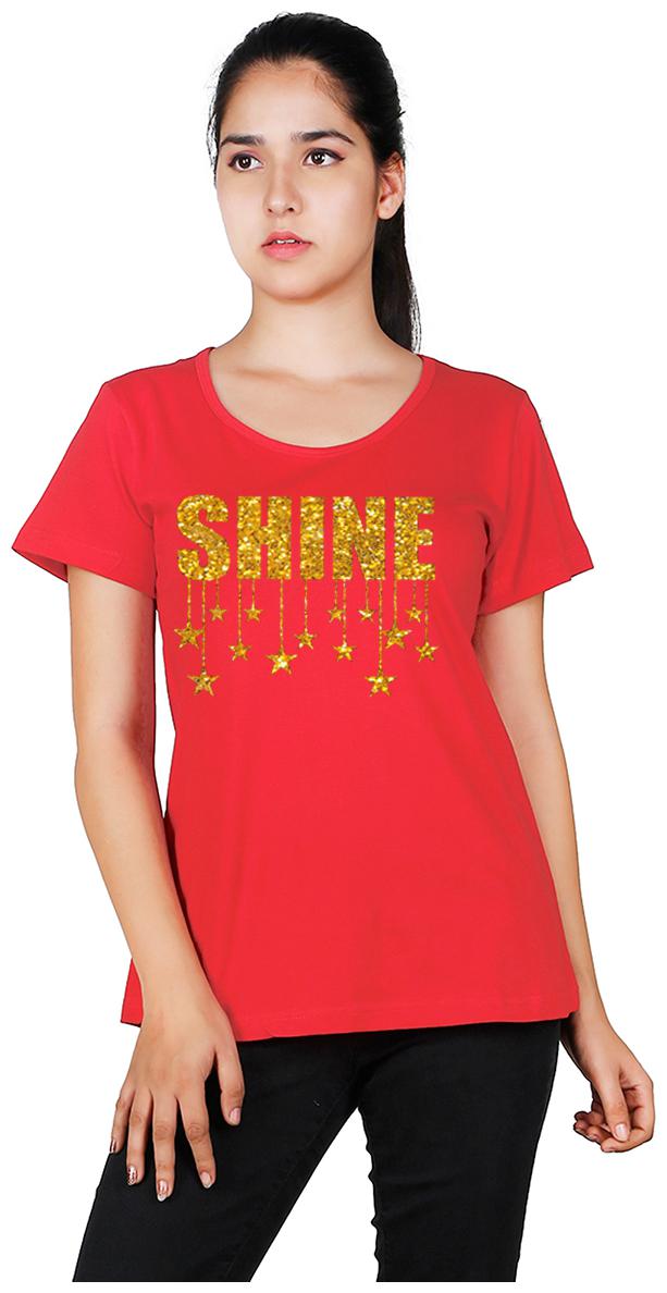 

Vishorge Korea Women Red Slim fit Round neck Cotton T shirt