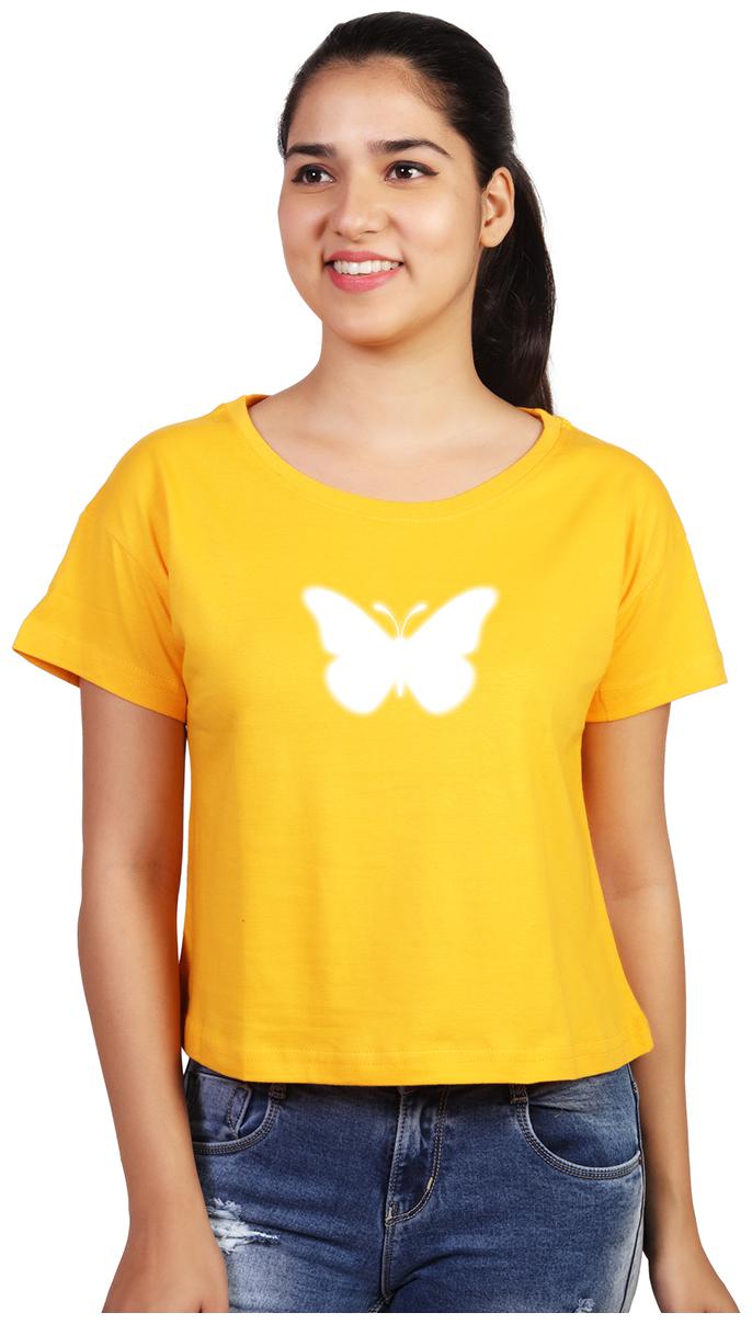 

Vishorge Korea Women Yellow Slim fit Round neck Cotton T shirt