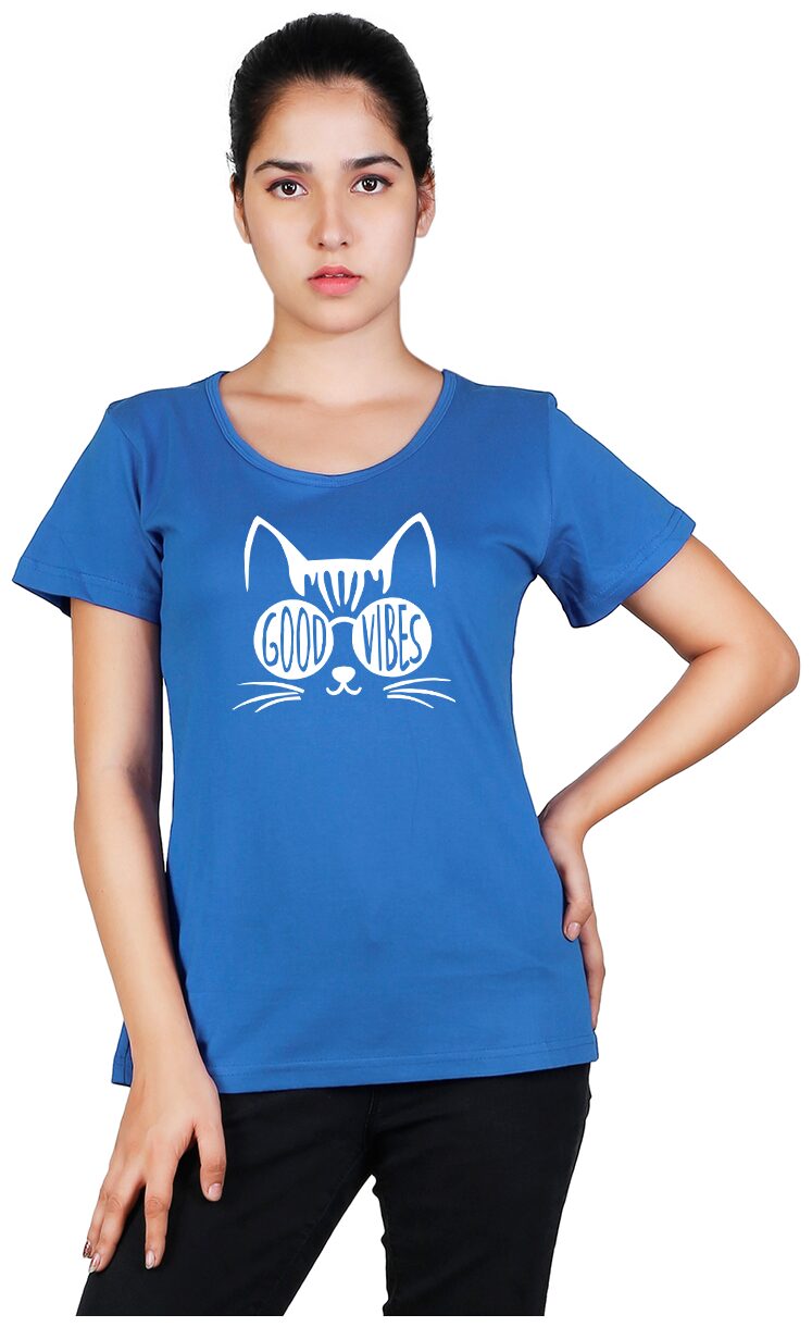 

Vishorge Korea Women Blue Slim fit Round neck Cotton T shirt