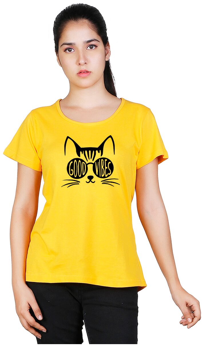 

Vishorge Korea Women Yellow Slim fit Round neck Cotton T shirt
