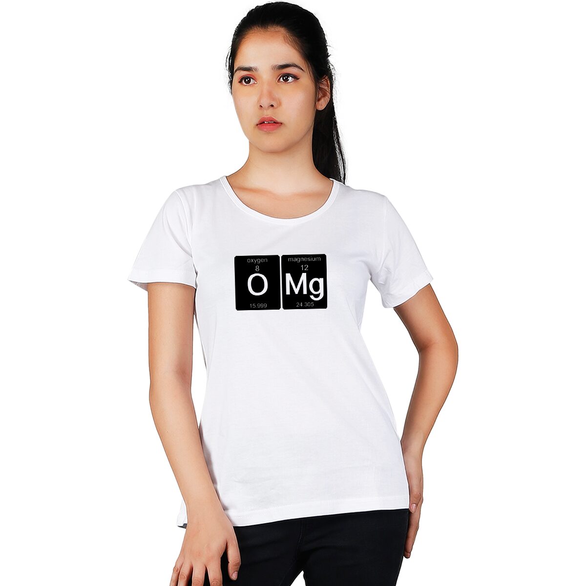 

Vishorge Korea Women White Slim fit Round neck Cotton T shirt
