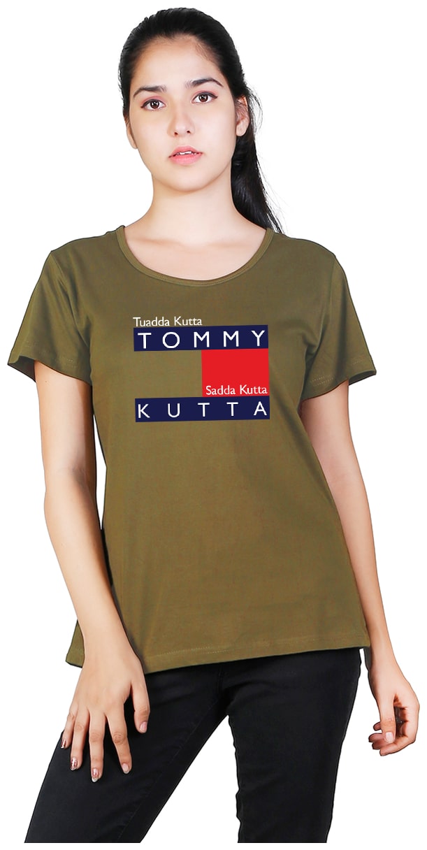 

Vishorge Korea Cotton Printed Olive T Shirt Women
