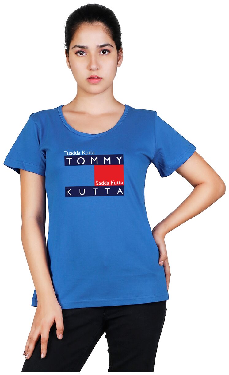 

Vishorge Korea Women Blue Slim fit Round neck Cotton T shirt