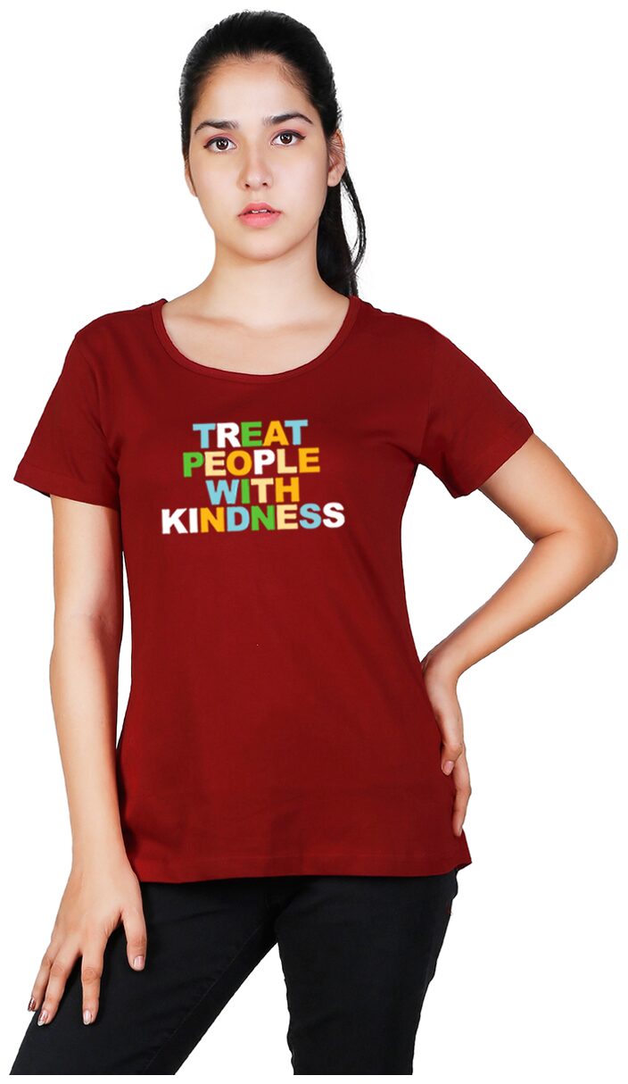 

Vishorge Korea Women Maroon Slim fit Round neck Cotton T shirt