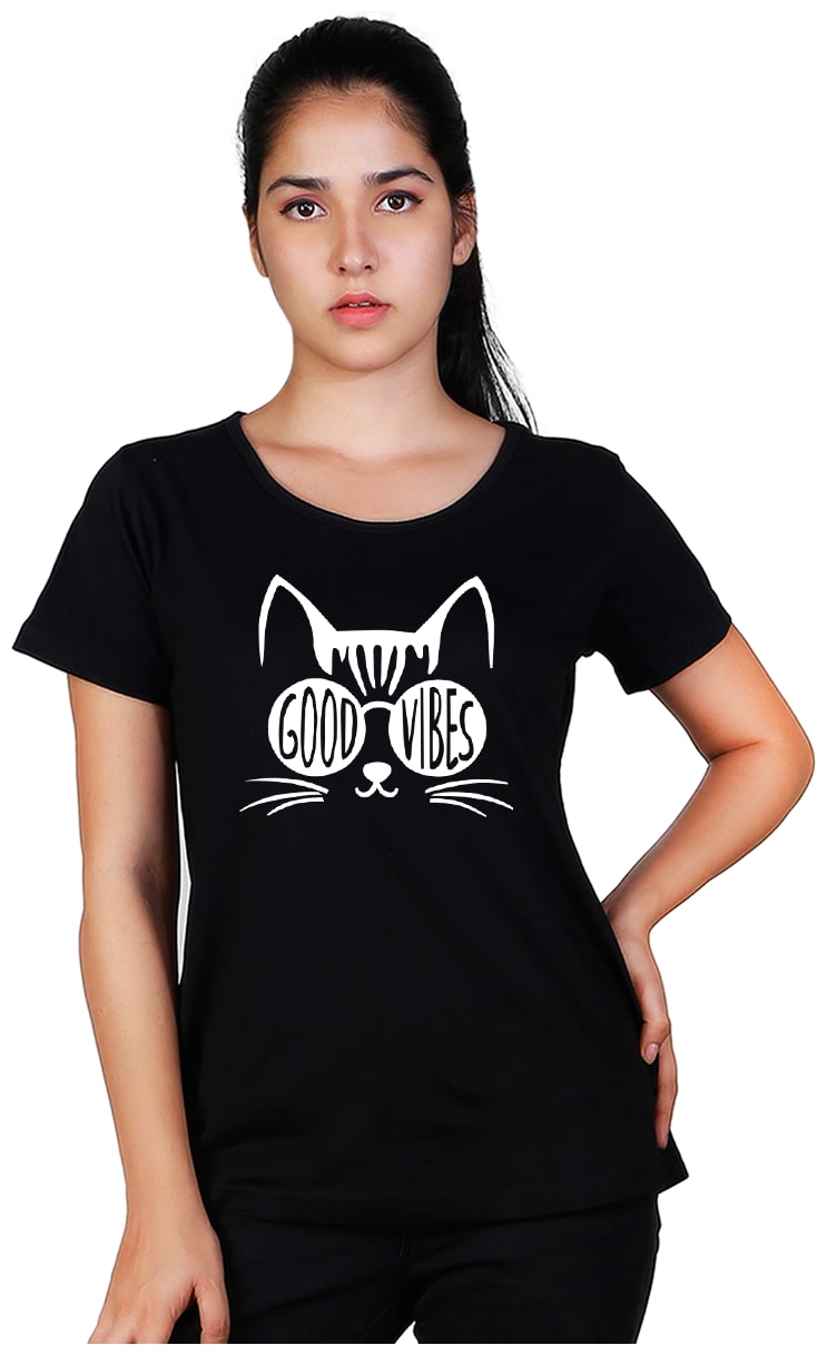 

Vishorge Korea Women Black Slim fit Round neck Cotton T shirt