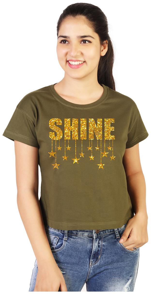 

Vishorge Korea Cotton Olive Printed T Shirt For Women