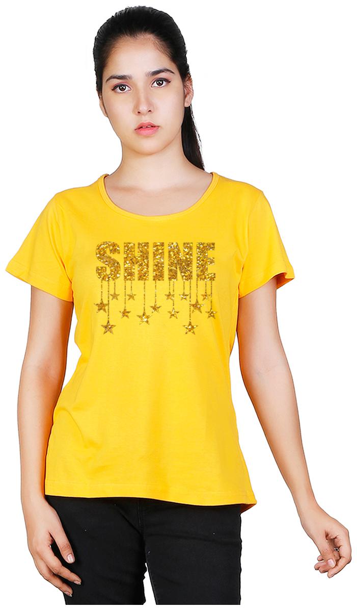 

Vishorge Korea Women Yellow Slim fit Round neck Cotton T shirt