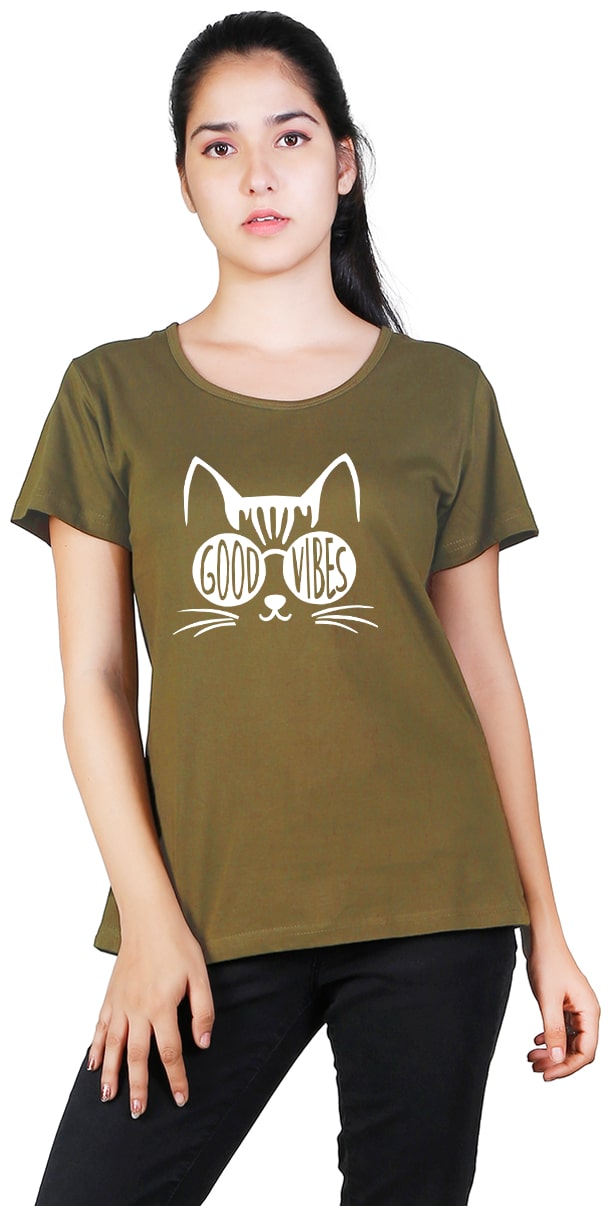 

Vishorge Korea Cotton Olive Printed T Shirt For Women
