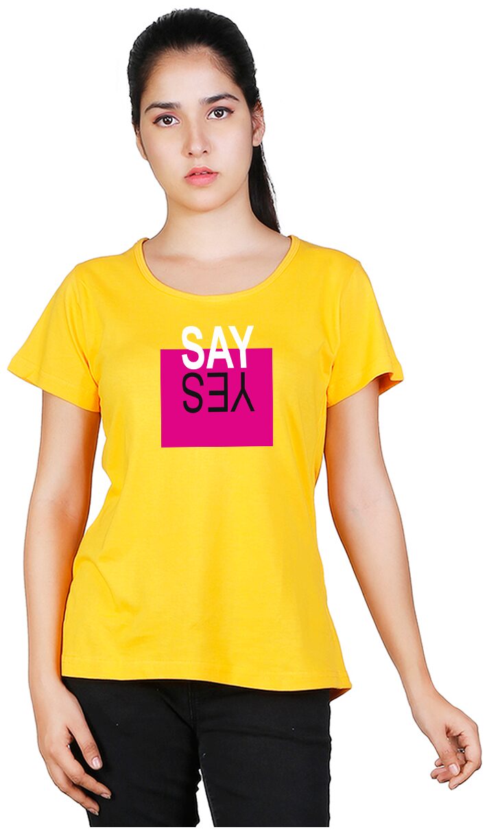 

Vishorge Korea Women Yellow Slim fit Round neck Cotton T shirt