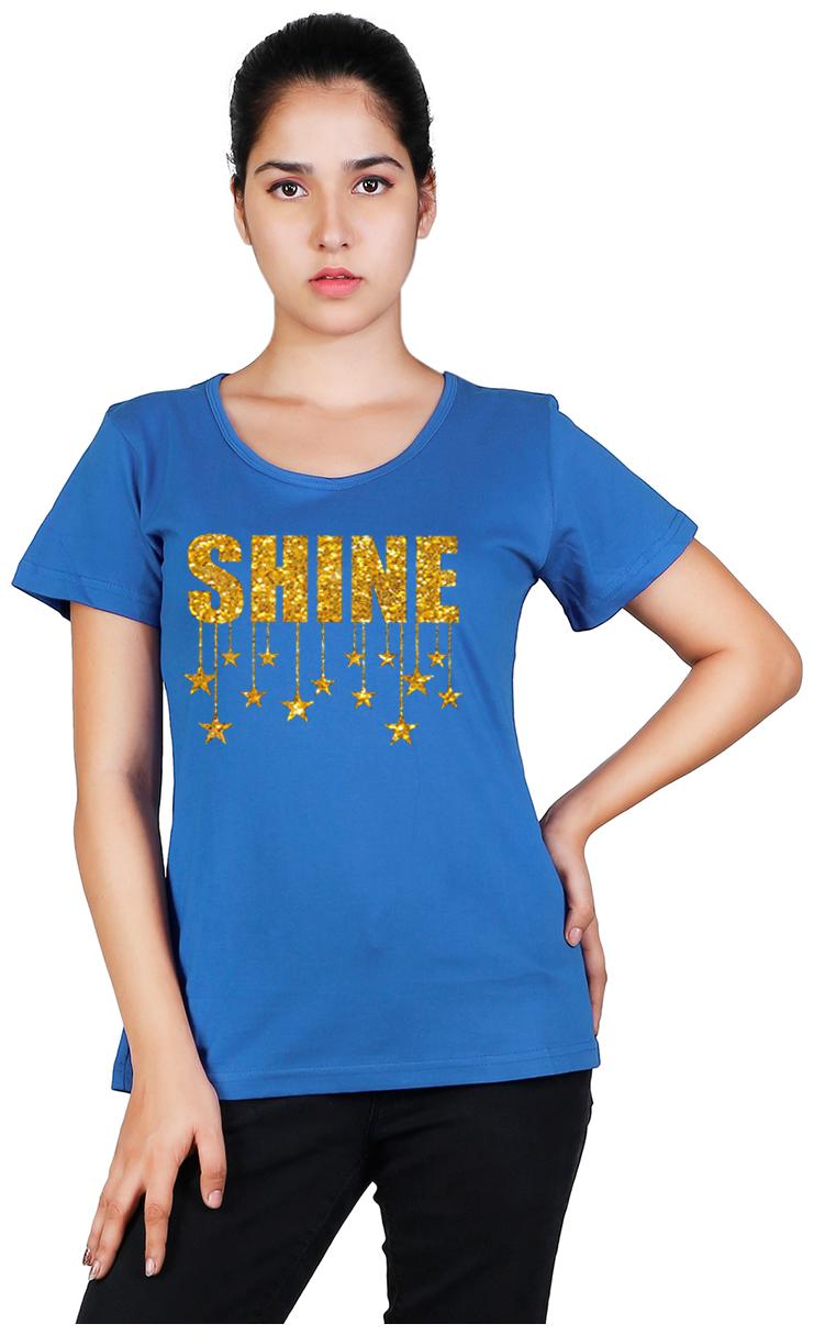 

Vishorge Korea Women Blue Slim fit Round neck Cotton T shirt