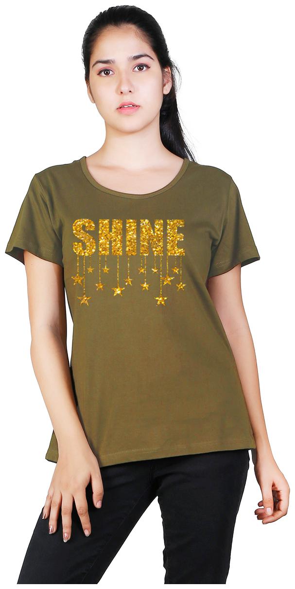 

Vishorge Korea Cotton Printed Olive Color T-Shirt For Women