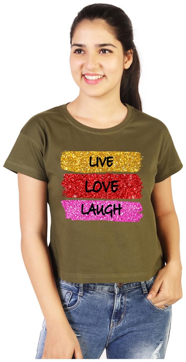 

Vishorge Korea Women Olive Cotton Printed T Shirt