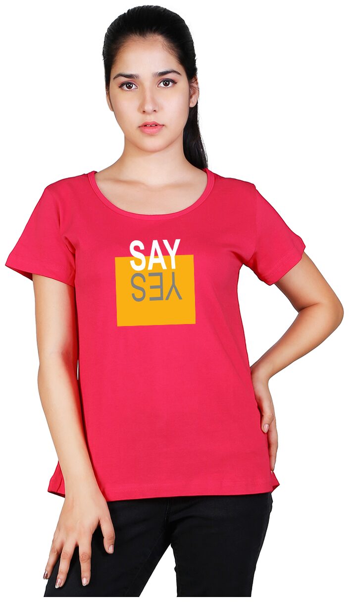 

Vishorge Korea Women Pink Slim fit Round neck Cotton T shirt
