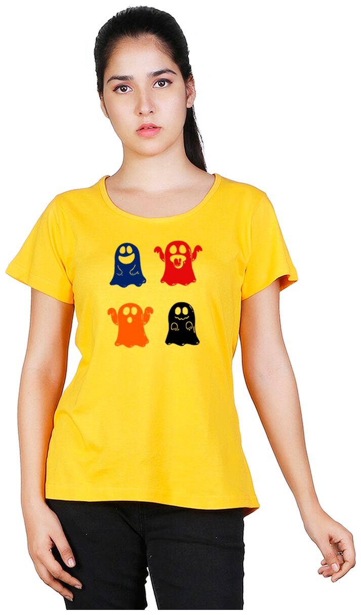 

Vishorge Korea Women Yellow Slim fit Round neck Cotton T shirt
