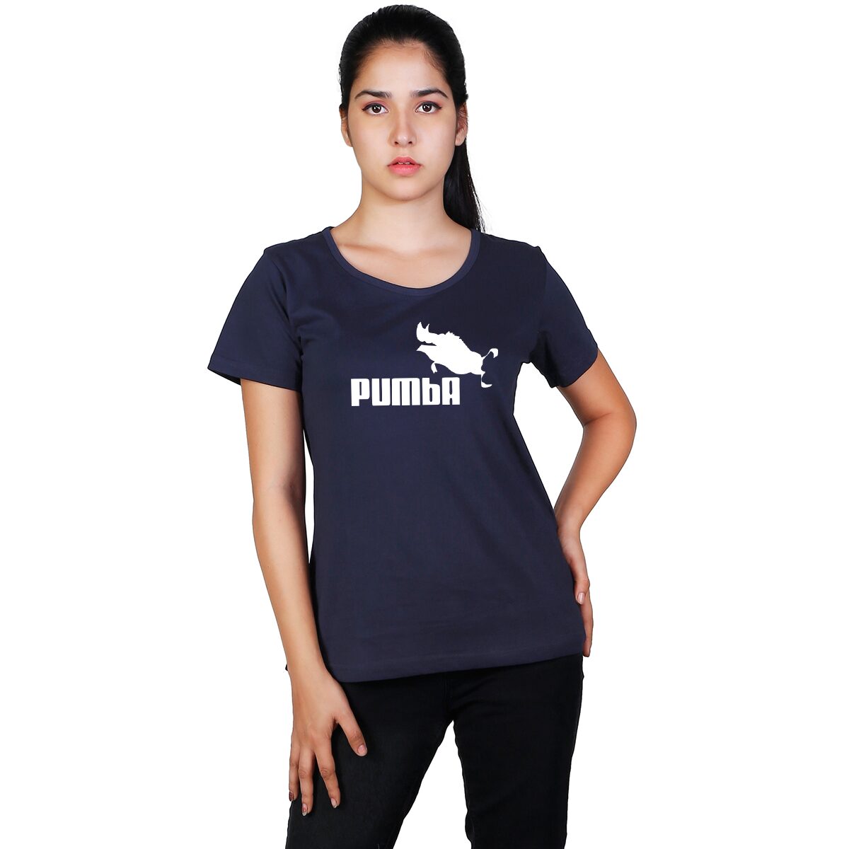 

Vishorge Korea Women s Cotton Pumba Printed T-Shirt (Navy Blue)