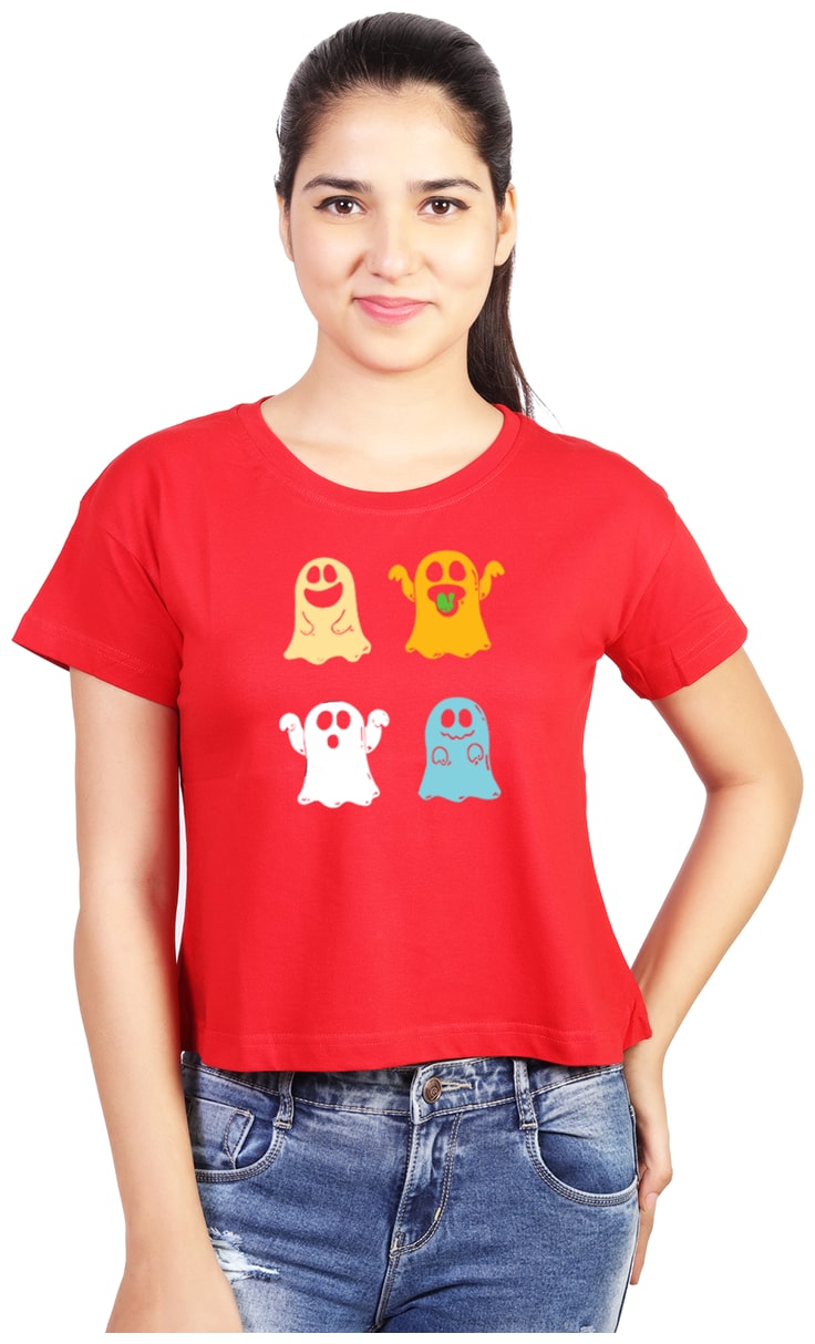 

Vishorge Korea Women Red Slim fit Round neck Cotton T shirt