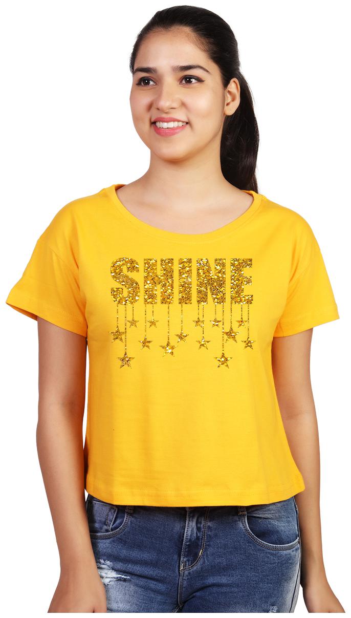 

Vishorge Korea Women Yellow Slim fit Round neck Cotton T shirt