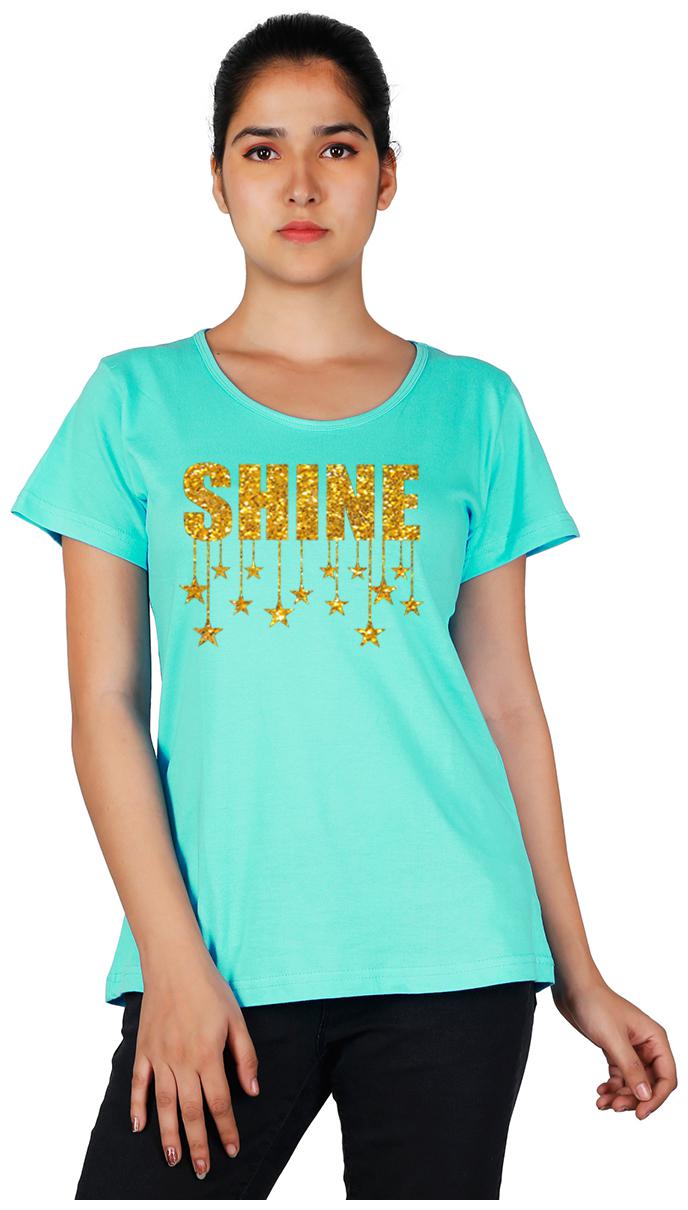

Vishorge Korea Women Turquoise Slim fit Round neck Cotton T shirt