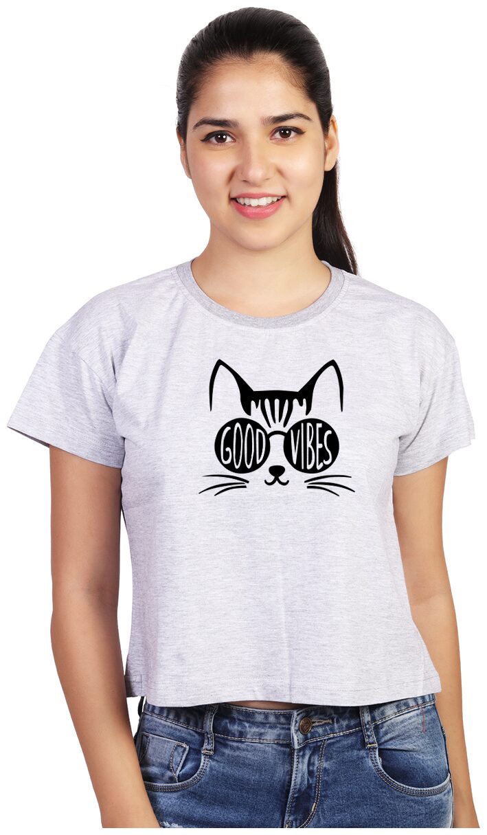 

Vishorge Korea Women Grey Slim fit Round neck Cotton T shirt