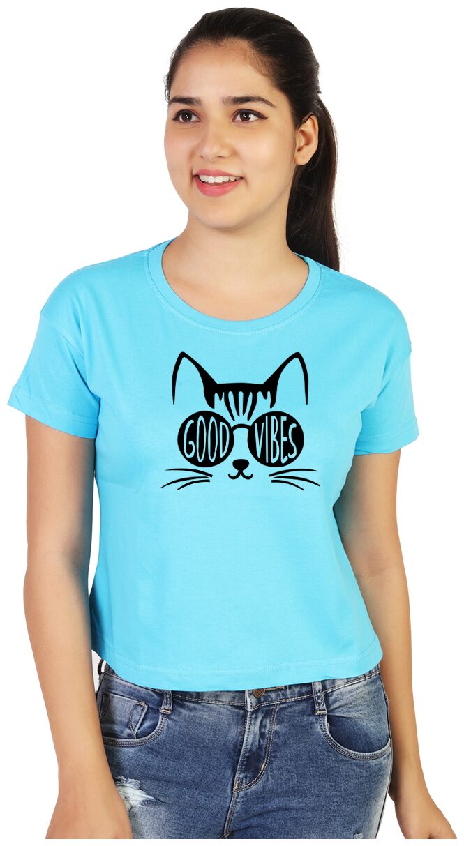 

Vishorge Korea Women Turquoise Slim fit Round neck Cotton T shirt