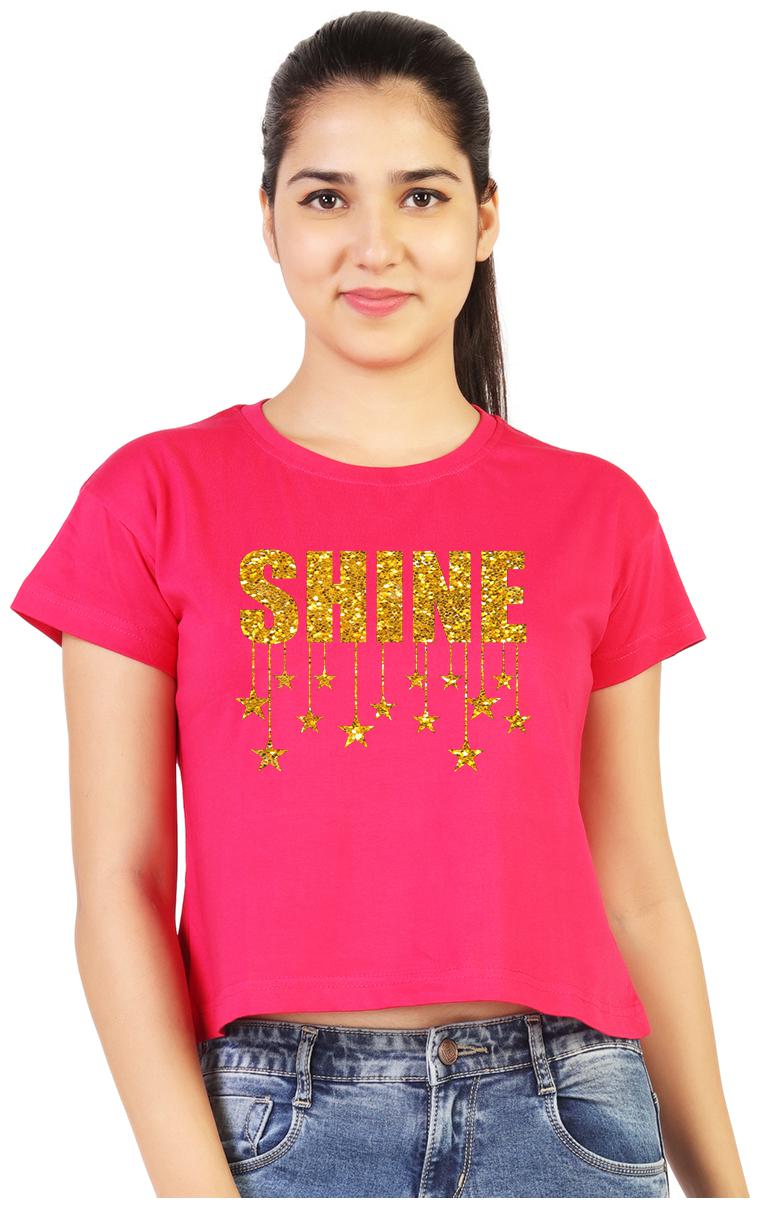 

Vishorge Korea Women Pink Slim fit Round neck Cotton T shirt