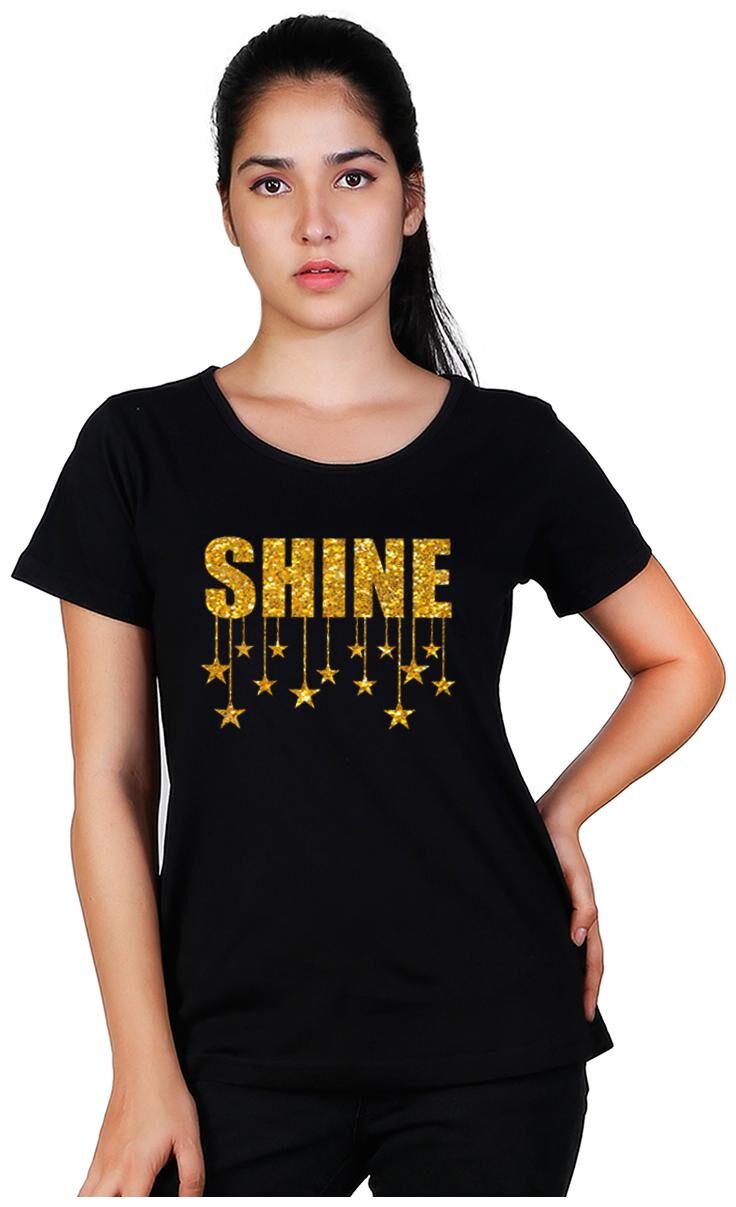 

Vishorge Korea Women Black Slim fit Round neck Cotton T shirt