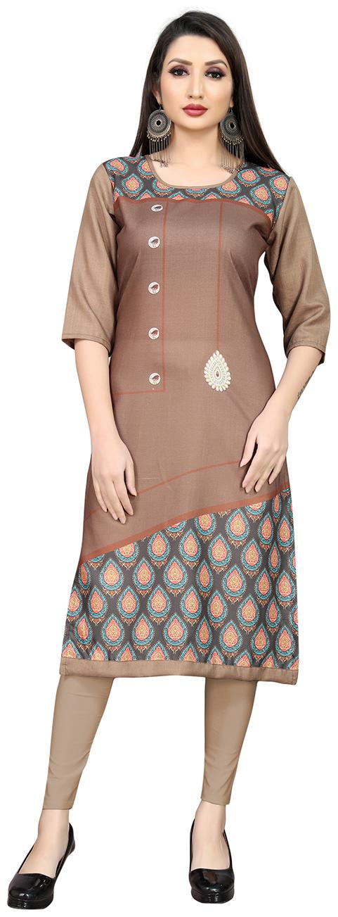 

vishwa Women Beige Printed Straight Kurti