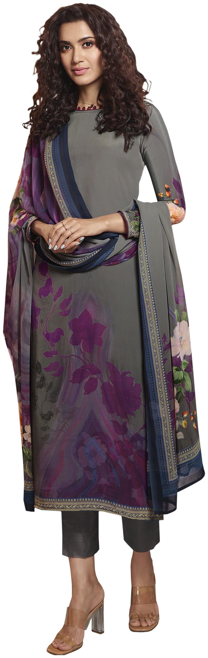 

Vishwam Grey Unstitched Kurta with bottom dupatta With dupatta Dress Material