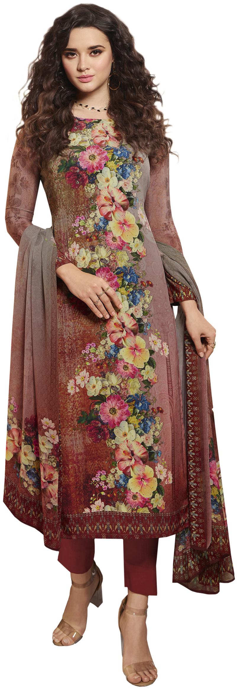 

Vishwam Maroon Unstitched Kurta with bottom dupatta With dupatta Dress Material