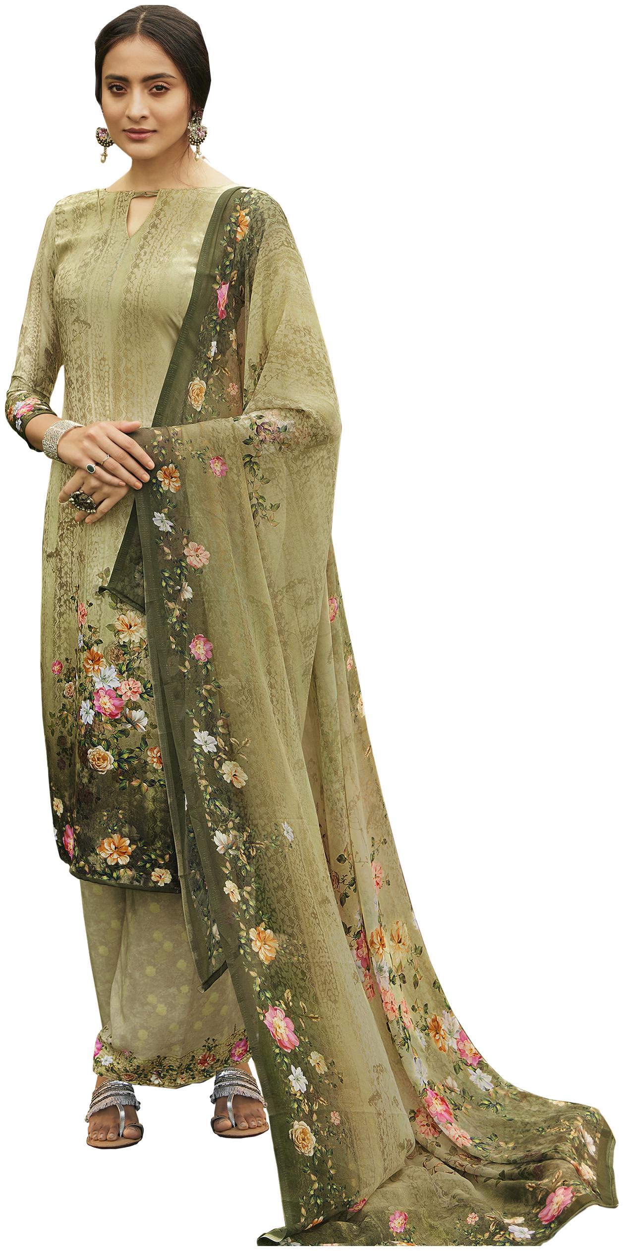 

Vishwam Olive Unstitched Kurta with bottom dupatta With dupatta Dress Material